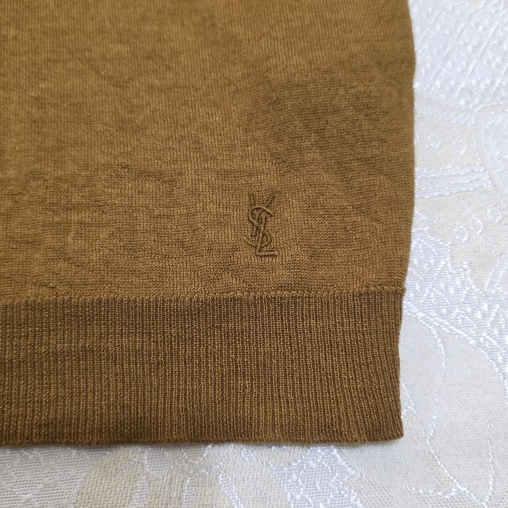 Saint Laurent $1200 Womens Cropped Polo Brown Cashmere Wool Collared SS Sz S - Picture 10 of 13